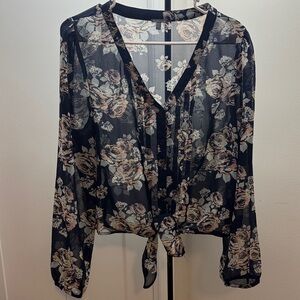 Floral Sheer Navy Blouse